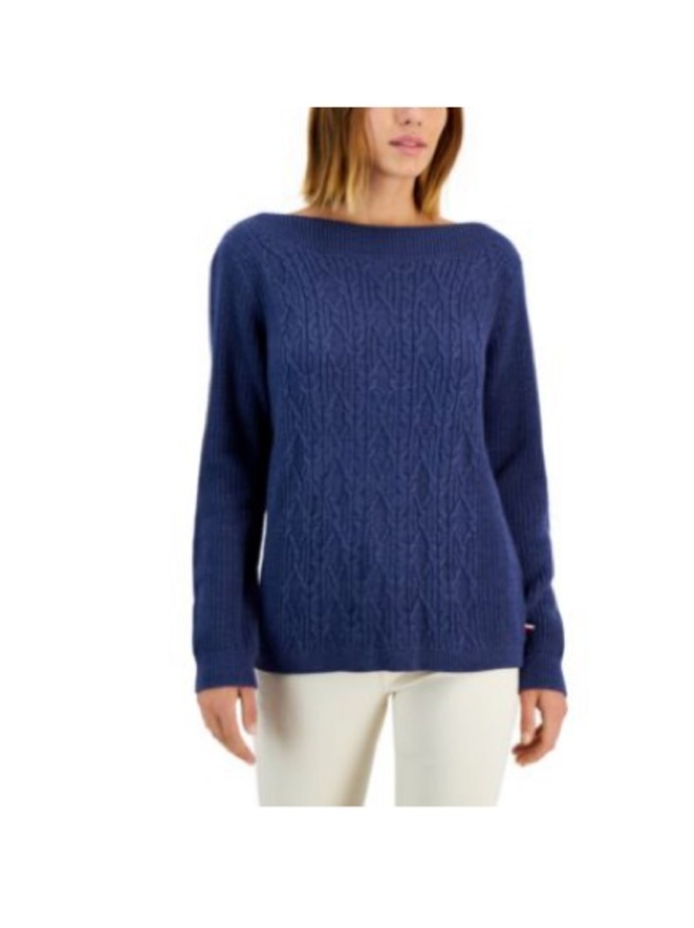 Tommy Hilfiger Navy Blue Cable-Knit Boatneck Sweater